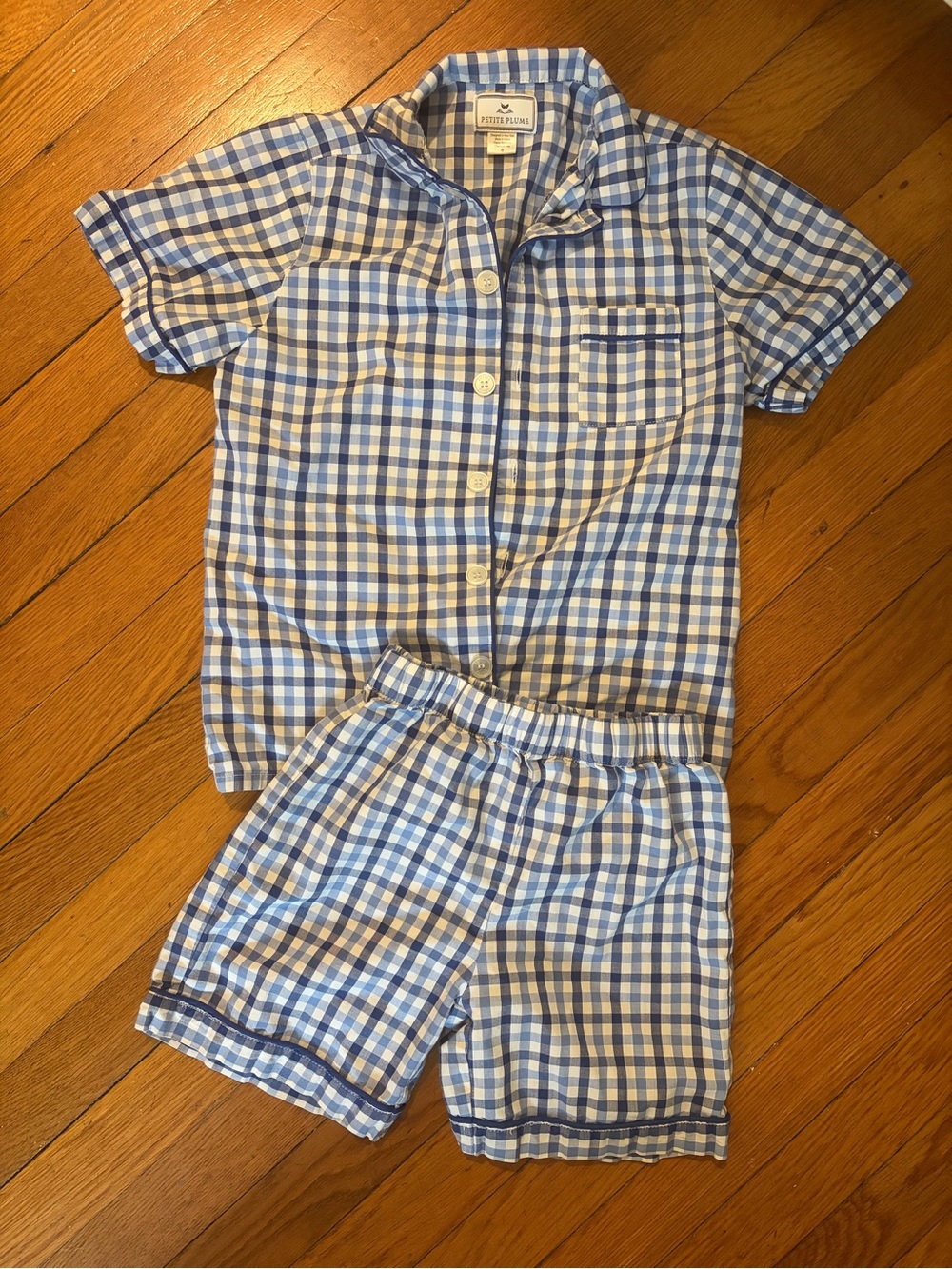 Peter Pilotto Kids Blue Gingham Short Pajama Set